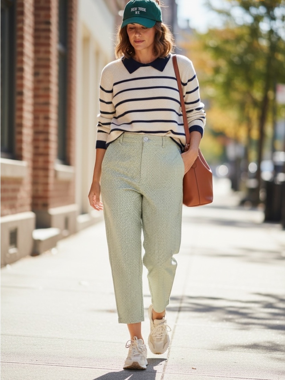 90’s Butter Mom Cropped High Waisted Cotton Capris Lime & White Preppy Pant